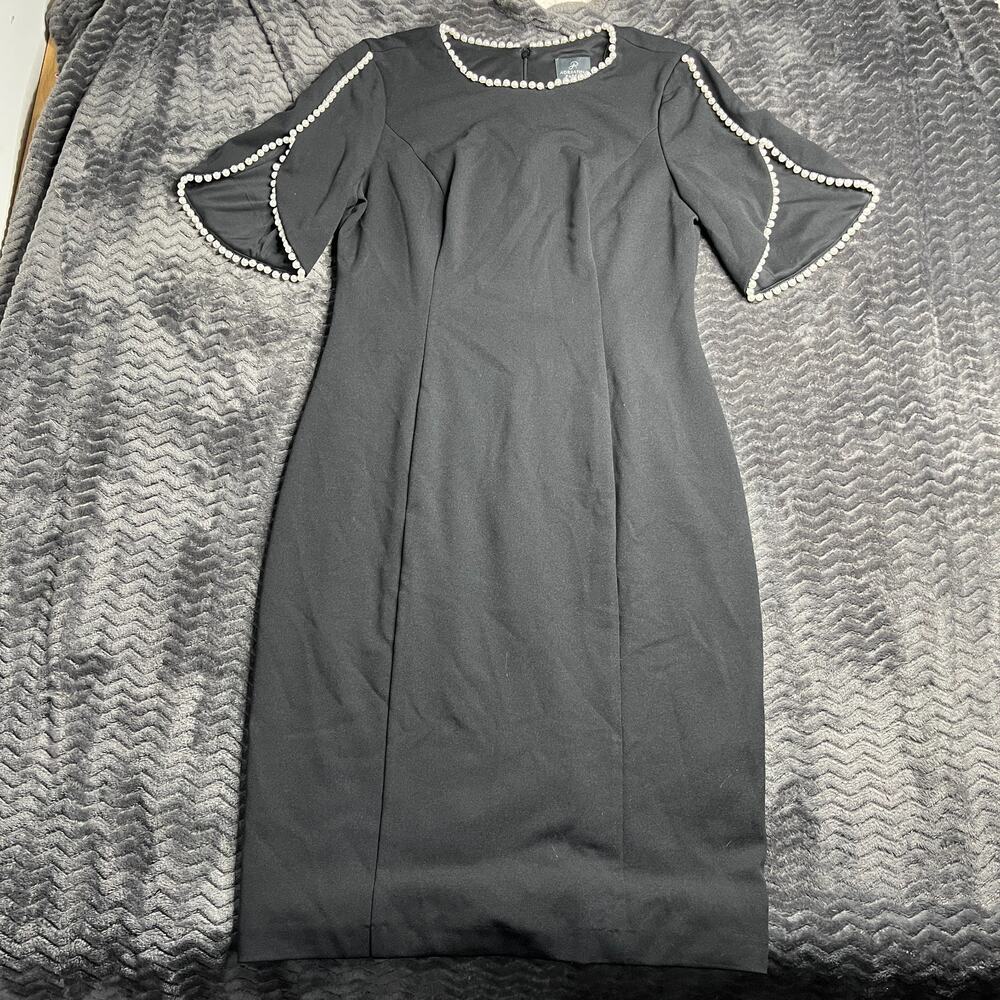 Black Adrianna Papell Women's Knit Crepe Pearl Midi Dress Size 12